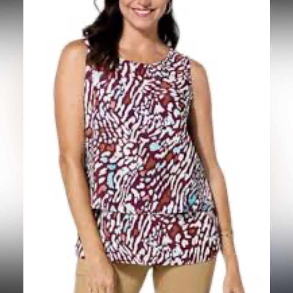 DG2 by Diane Gilman NWT sleeveless shell top blouse animal print flowy medium